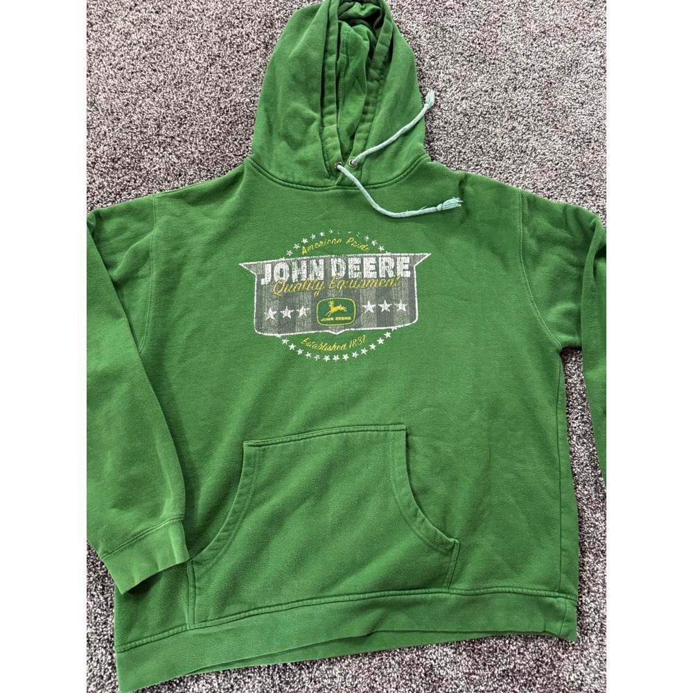 John Deere Mens Green Graphic Hoodie Sweatshirt Distressed Logo Size M